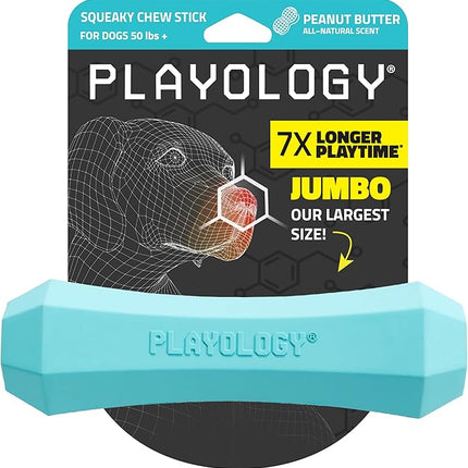 Playology Dog Toys | Durable Squeaky Chew Stick for Dogs | Jumbo Peanut Butter Scented Toy - Easy to Clean and Made from Non Toxic Materials