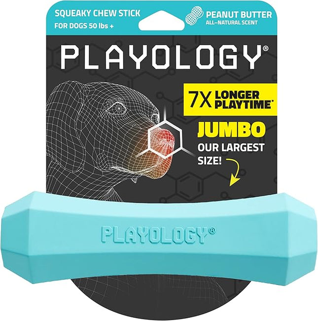 Playology Dog Toys | Durable Squeaky Chew Stick for Dogs | Jumbo Peanut Butter Scented Toy - Easy to Clean and Made from Non Toxic Materials