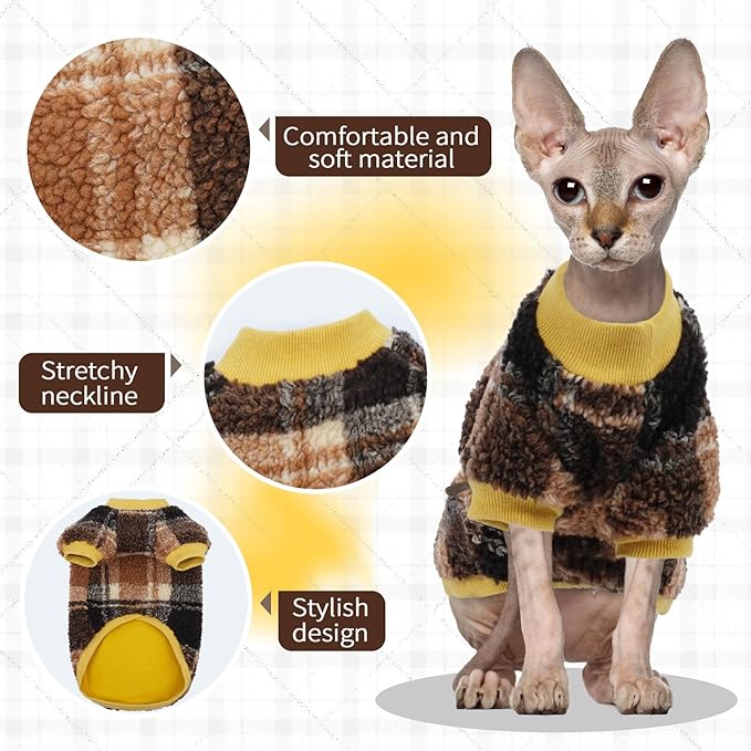 Cat Clothes -2 Legged Pullover Cat Sweater Soft Warm Pet Apparel Kitten Clothes for Kittens Only Elastic, Yellow L