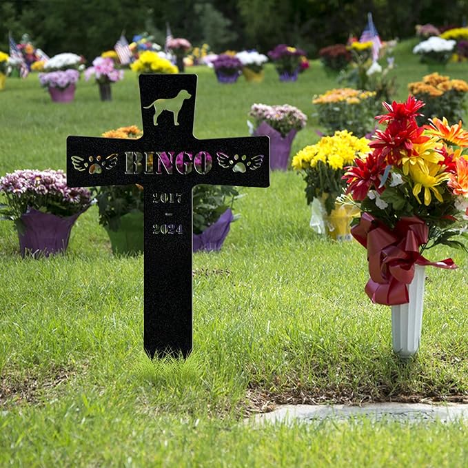 Personalized Metal Dog Grave Markers Stake, Pet Memorial Outdoor Garden Sign Plaque, Custom Pets Name Marker for Cemetery, Pet Loss Sympathy Gift