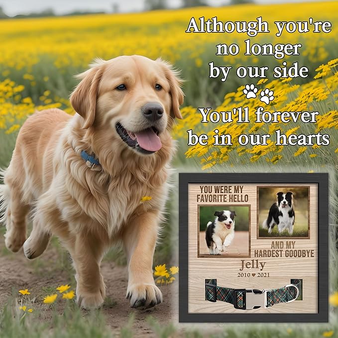Personalized Pet Memorial Gifts for Dogs, Dog Memorial Gifts for Loss of Dog, Customized Dog Memorial Collar Picture Frame, Pet Loss Sympathy Gifts, Custom Cat Memorial Gifts Plaque