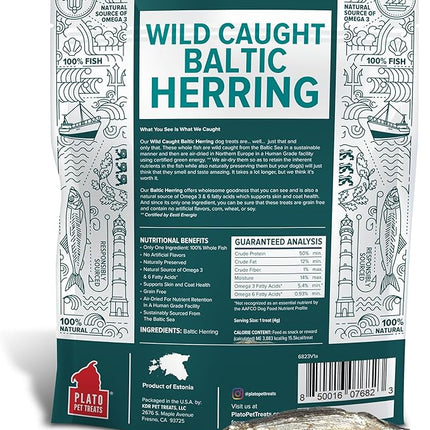 Plato Pet Treats Fish Dog Treats - Air-Dried, Single Ingredient Pet Treat - Omega 3 & 6 Fatty Acids to Support Skin and Coat - 100% Whole Fish - Wild Caught Baltic Herring - 8.5 oz - 2 Pack