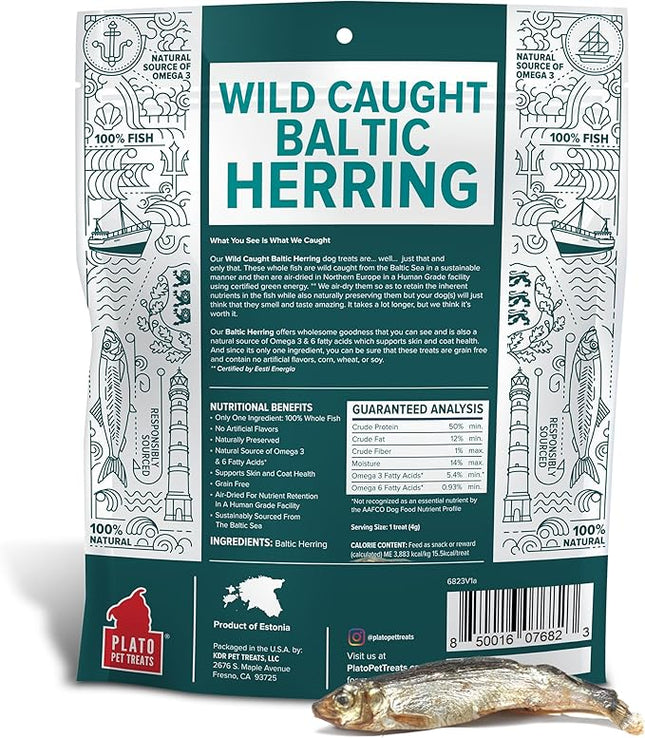 Plato Pet Treats Fish Dog Treats - Air-Dried, Single Ingredient Pet Treat - Omega 3 & 6 Fatty Acids to Support Skin and Coat - 100% Whole Fish - Wild Caught Baltic Herring - 8.5 oz - 2 Pack