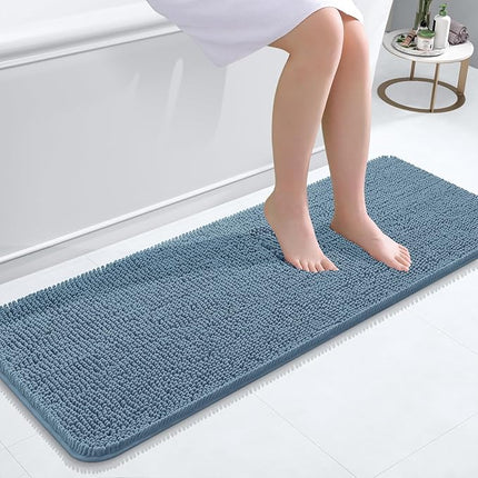 OLANLY Bathroom Rugs 47x17, Extra Soft Absorbent Chenille Bath Rugs, Rubber Backing Quick Dry, Machine Washable Bath Mats for Bathroom Floor, Tub and Shower, Home Decor Accessories, Airy Blue