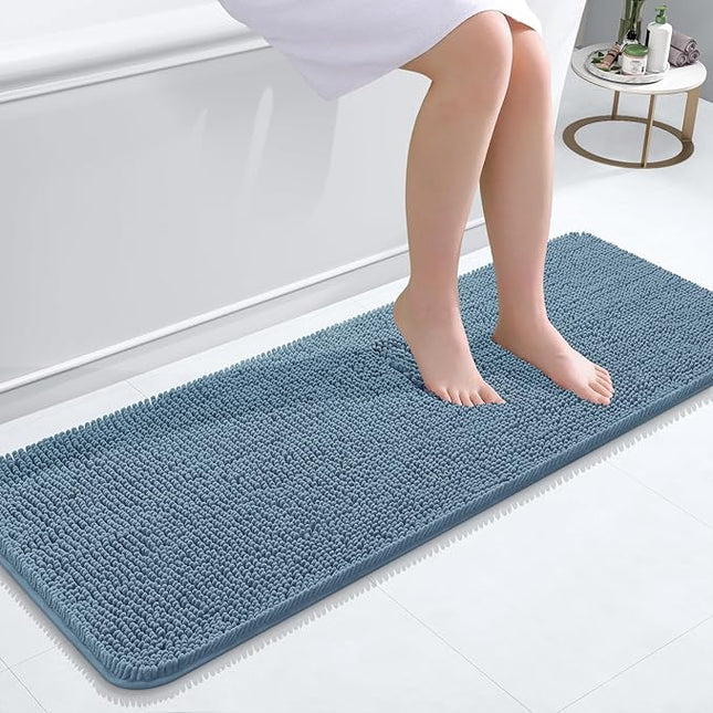 OLANLY Bathroom Rugs 47x17, Extra Soft Absorbent Chenille Bath Rugs, Rubber Backing Quick Dry, Machine Washable Bath Mats for Bathroom Floor, Tub and Shower, Home Decor Accessories, Airy Blue