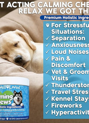 Calming Chews for Dogs - Dog Calm Treats, Made in USA, Vet Developed, Behavior Support, Stress, Separation, Fireworks, Travel, Melatonin, Natural & Holistic, 90 Count