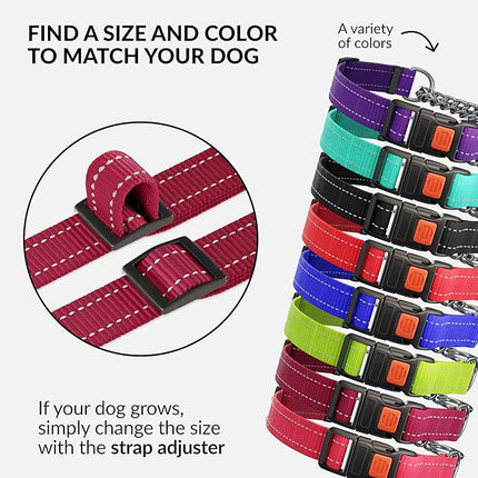 CollarDirect Martingale Dog Collar with Stainless Steel Chain and Quick Release Buckle - Reflective Collar for Large, Medium, Small Dogs - Dark Red, Large (Neck Size 17"-22")