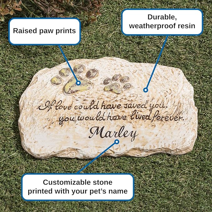 Fox Valley Traders Custom Forever Pet Memorial Garden Stone, Customized Indoor/Outdoor Décor, Crafted with 100% Resin, Loss of Pet Sympathy Gift – Measures 12” Long x 7 ½” Wide x ½” High