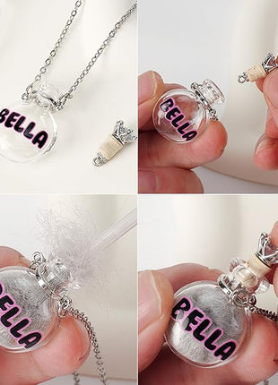 callie Personalized Pet Fur Memorial Necklace - Custom Name, Dog Cat Hair Ashes Storage Glass Necklace, Birthday Memory Jewelry Gifts for Women Pet Lovers