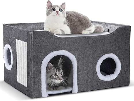 Cat House for Indoor Cats – Foldable Cat Cave & Covered Cat Bed, Cozy Hideaway for Small Pets and Large Cats (23.6"x16"x12.8"),Dark Grey