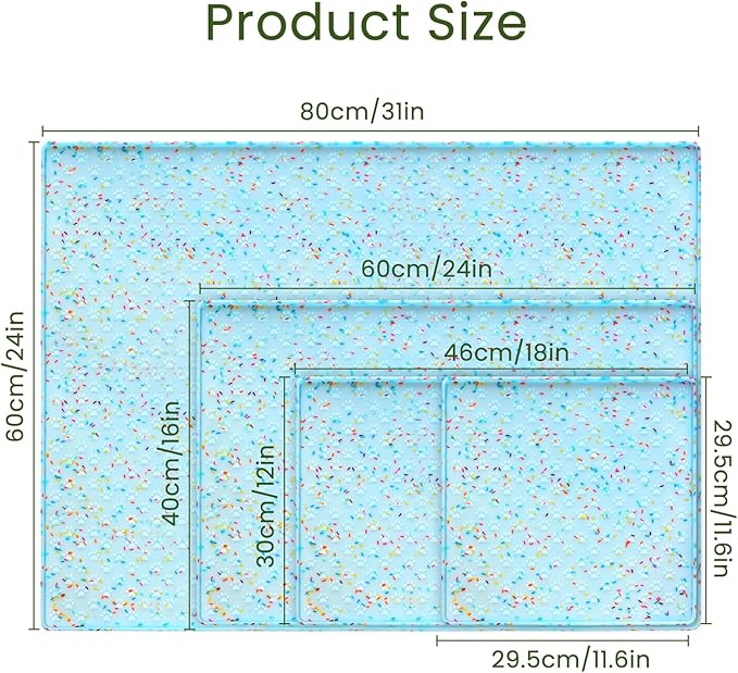 Ptlom Dog Food Mat Anti-Slip Dog Bowl Mats for Food and Water, Waterproof Pet Placemat Prevents Messy Spill to Floor, Silicone Puppy Feeding Tray for Small, Medium and Large Dogs Cats, Blue