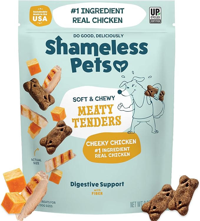 Shameless Pets Soft & Chewy Dog Treats, Cheeky Chicken Meaty Tenders, 8oz – Real Chicken is 1st Ingredient – Grain Free, No Corn or Soy – Digestive Support – for Small, Medium & Large Dogs