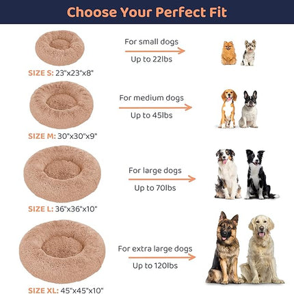 Donut Dog Bed - Premium Comfort for Anxiety Relief - Fluffy & Calming Design with Ultra-Plush Support | Cozy Round Dog Bed with Super Soft Circle Style (Camel, Large)