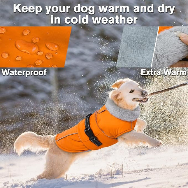 Lelepet Dog Coat Waterproof Dog Jacket Reflective Fleece Vest with Adjustable Buckle & Leash Hole Windproof Cold Weather Coats for Small Medium Large Dogs, Warm Hunting Vest, Orange, XXXL