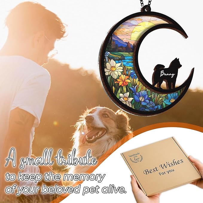 6'' Siberian Husky Memorial Suncatcher, Personalized Name, Pet Ornament Window Car Hanging, Sympathy Gift for Loss of Pet, Passed Away Remembrance Gift for Dog Lovers 36-SS1