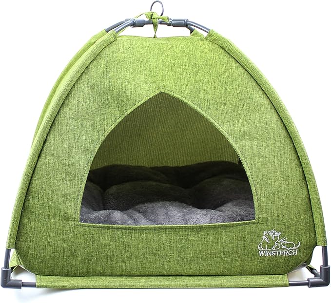 Winsterch Green Cat Bed - Indoor/Outdoor Cat Cave, Kitten Bed, Warm Enclosed Tent (18.5'' x 18.5'' x 15.8'', Green)