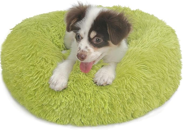 Calming Small Dog Bed - Anti-Anxiety, Machine Washable, Fluffy Luxury, Anti-Slip, Waterproof, Warming, Cozy Soft, Round