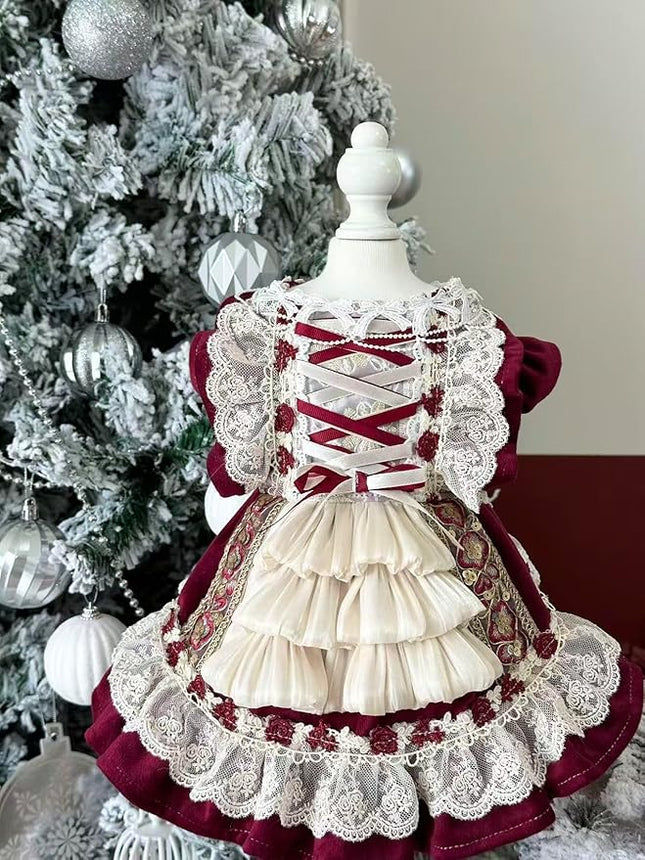 Fashion Sweet Puppy Dog Lace Princess Dress for EXTRAL Small and Small Dog B-WineRed X-Small