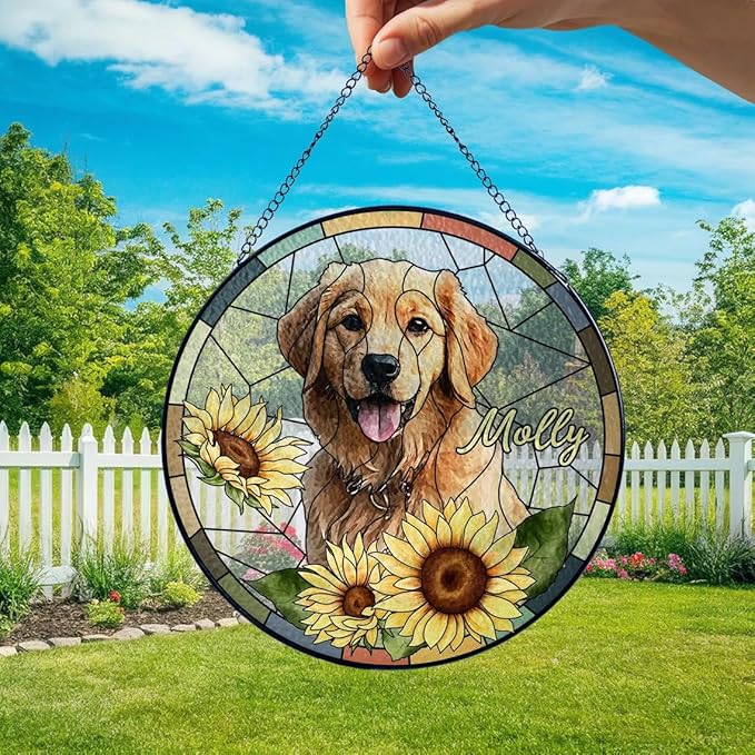 Custom Dog Portrait Stained Glass Window Hanging Light Catcher, Pet Memorial Stained Glass Photo, Dog Memorial Gift Pet Loss Gift