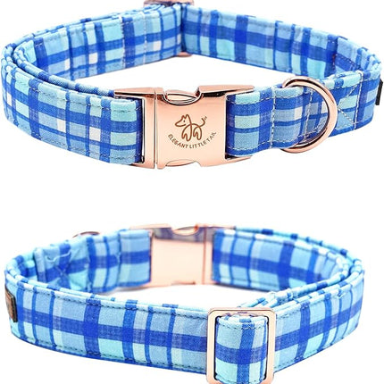 Elegant Little Tail Blue Plaid Dog Collar with Soft Adjustable Bow and Metal Buckle for X-Large Dogs