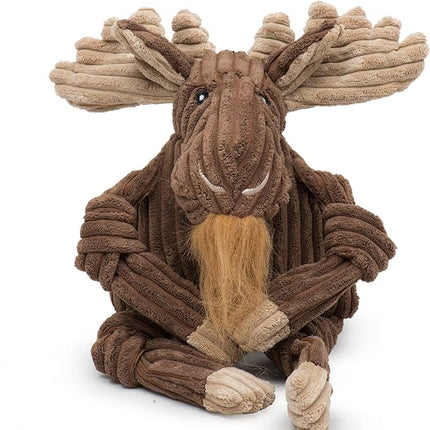 HuggleHounds Knottie Plush Dog Toy - Dog Stuffed Animal Toy, Puppy Toys, Squeaky Dog Toy for Small, Medium & Large Dogs, Durable Plush to Keep Them Busy - Manny Moose, Small