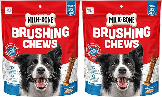 Milk-Bone Original Brushing Chews, 35 Small/Medium Daily Dental Dog Treats Scrubbing Action Helps Clean Teeth (Pack of 2)