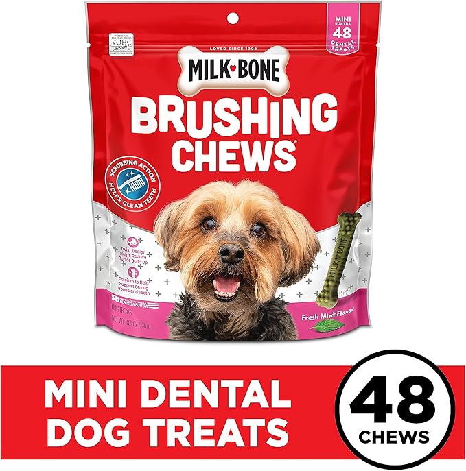 Milk-Bone Fresh Breath Brushing Chews, 48 Mini Daily Dental Dog Treats Scrubbing Action Helps Clean Teeth