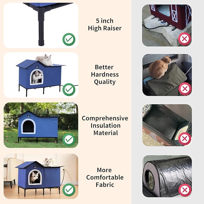 MARUNDA Heated Cat Houses for Outdoor Cats in Winter, Heated cat House for Indoor and Kitty Shelter for Your Pet to Stay Warm and Cozy,Easy to Assemble. (Dark Blue, Large)