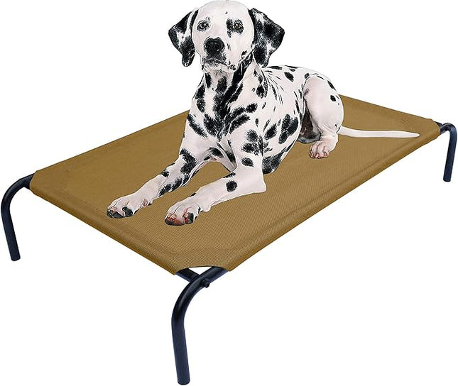 PHYEX Heavy Duty Steel-Framed Portable Elevated Pet Bed, Elevated Cooling Pet Cot, 43.5" L x 25.5" W x 7.8" H(M, Brown)