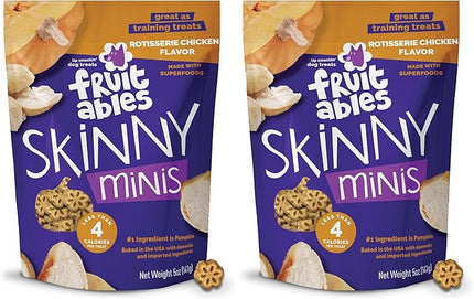 Fruitables Skinny Minis Dog Treats, Healthy Pumpkin Treat for Dogs, Low Calorie & Delicious, Puppy Training, No Wheat, Corn or Soy, Made in The USA, Rotisserie Chicken Flavor, 5oz (Pack of 2)
