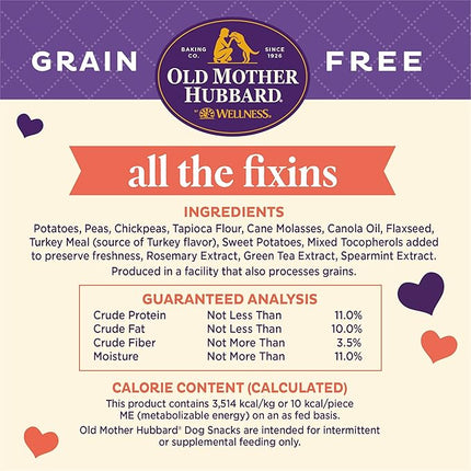 Old Mother Hubbard by Wellness All The Fixins Grain Free Natural Dog Treats, Crunchy Oven-Baked Biscuits, Ideal for Training, Mini Size, 16 Ounce Bag (Pack of 2)