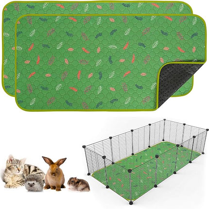 Sunheir 2 Pack Washable Guinea Pig Pee Pads, 24" x 48" Waterproof Reusable Guinea Pig Cage Liners, Absorbent Bedding Training Mat for Small Animal Guinea Pigs Rabbit Bunny Hamster - Green
