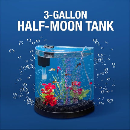 Tetra 3 Gallon Small Fish Tank, Aquarium Starter Kit, with Filter, Air pump, & Color Changing Light, Half Moon shape, for Gold Fish & Betta