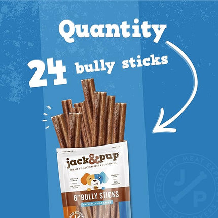 Jack&Pup 6 Inch Jumbo Bully Sticks for Dogs (24 Pack) Single Ingredient Dog Bully Sticks for Large Dogs and Aggressive Chewers