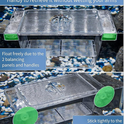 Pawfly Aquarium Fish Breeding Box Acrylic Hatchery Incubator Tank with Suction Cups Small Isolation Box for Baby Small Fish Shrimp and Betta
