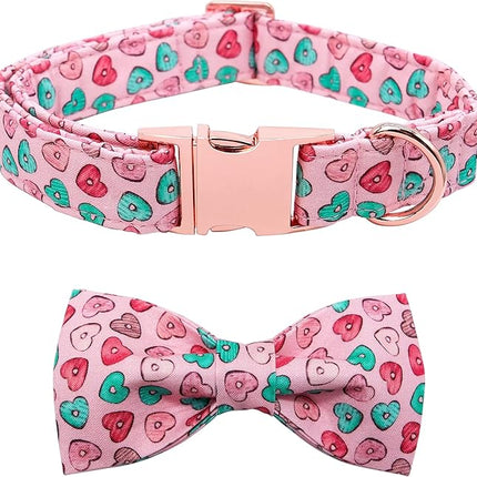 Maca Bates Valentine's Day Dog Collar with Fancy Bow for Extra Large Girl Boy Dogs,Pink Love Hearts Pattern,Adjustable Durable Soft Valentine Gift for Female Male Puppy
