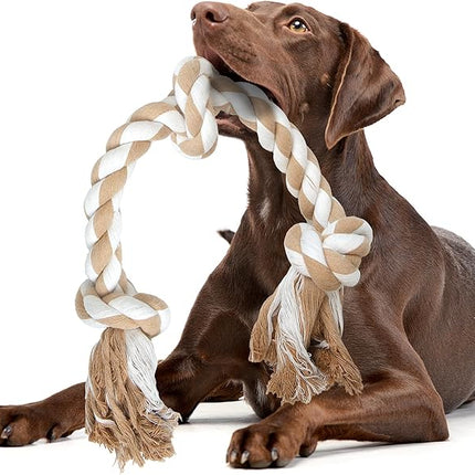 Fida Dog Rope Toys for Large/Medium Aggressive Chewers, Tough Rope Chew Toy,Natural Cotton 3 Knots