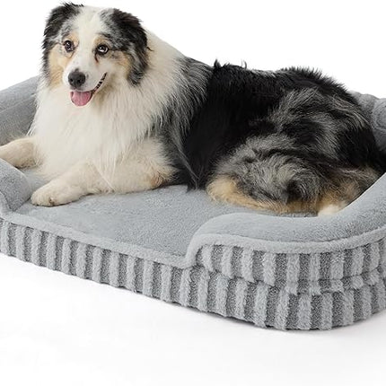 LE SURE Cute L-Plus Dog Beds, Orthopedic Waterproof Large Pet Bed with Sides, High Back Non-Slip Bottom and Egg-Crate Foam Dog Couch Sofa with Washable Removable Cover, Grey