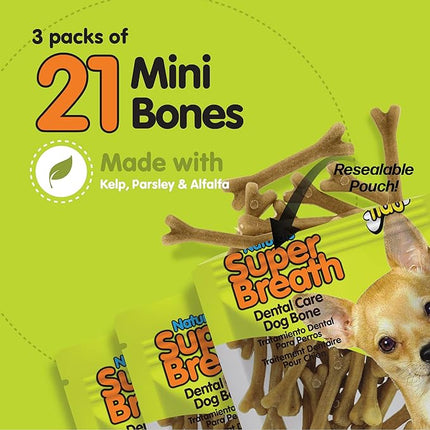 Fido - Super Breath Dental Care Bones for Dogs - 21 Treats/Pack (3 Pack) - Dog Dental Treats for Small Dogs, Made in USA, Dog Dental Chews Help Reduce Plaque, Tartar Buildup & Freshens Breath