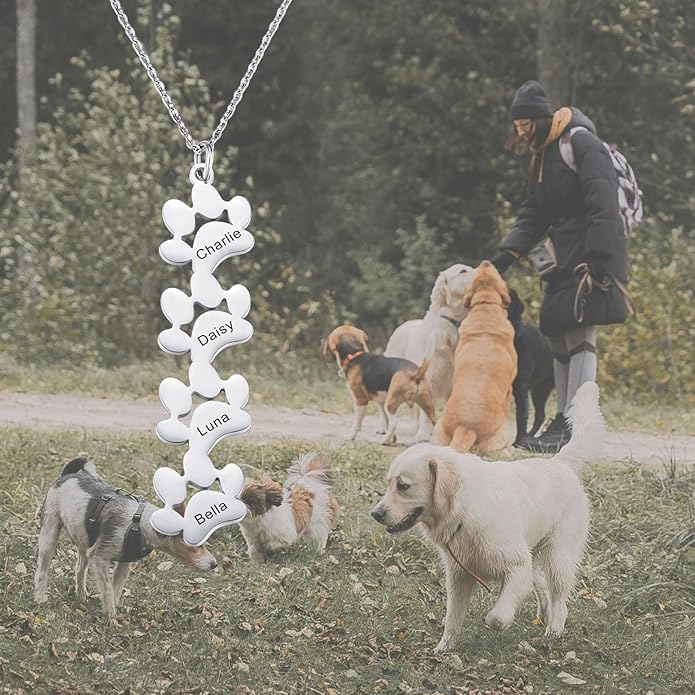 MeMeDIY Personalized Paw Print Necklace for Women Engraved Name Dog Paw Necklace Stainless Steel/925 Sterling Silver Paw Necklace Pet Memorial Necklace 1-4 Cat Paw Print Necklace