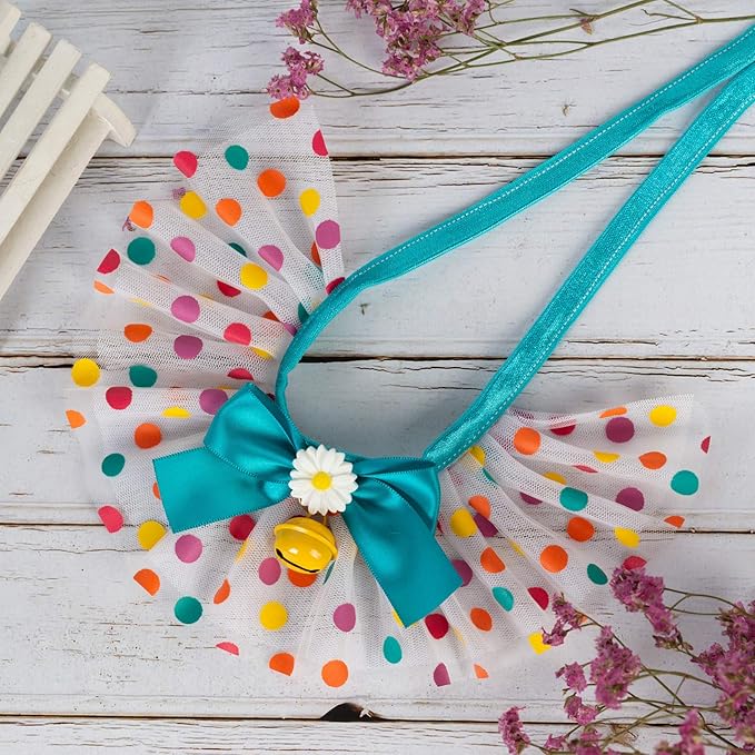 2PCS Dog Cat Collar with Bell Colored Polka Dot Daisy Pet Bib Cute Scarfs Necklace Neck Strap for Pet Costume Supplies