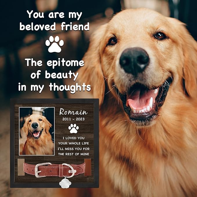 Personalized Pet Picture Frame Memorial Gifts for Loss of Dog- Fits 3 Collar Lengths, in Memory of Dog Passing Away Sympathy Gifts, Cat Memorial