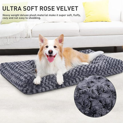 KSIIA Washable Dog Bed Deluxe Plush Dog Crate Beds Comfy Kennel Pad Anti-Slip Pet Sleeping Mat for Large, Jumbo, Medium, Small Dogs Breeds, 53" x 36", Dark Grey