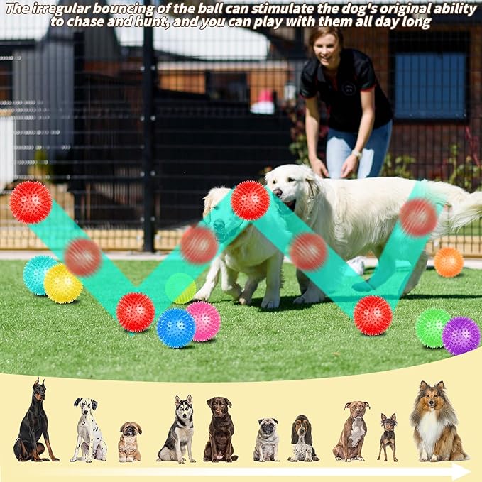18 Pcs 3.5 in Squeaky Dog Toy Balls Dog Chew Toy for Teething Durable High Bounce TPR Fetch Spike Balls 9 Colors Water Toy for Small Medium Large Dog Aggressive Chewers Clean Teeth and Training