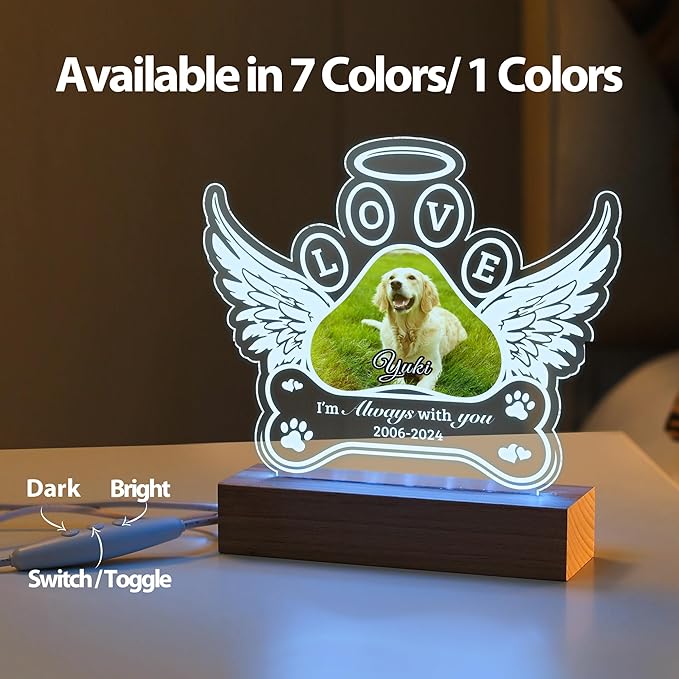 Personalized Pet Memorial Gifts - in Memory of Dog Night Lights, Custom Dog Memorial Gifts for Loss of Dog, Pet Loss Gifts, Memorial Plaques for Dogs, Pet Sympathy Gifts