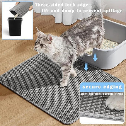 HCY&WLD 2-Pack Cat Litter Mat, Double Layer Honeycomb Waterproof Urine Proof Non-Slip Litter Trapping Mat, Less Waste, Easy to Clean Cat Litter Box Mat, Kitty Indoor Supplies (Gray, 30x22 Inches)