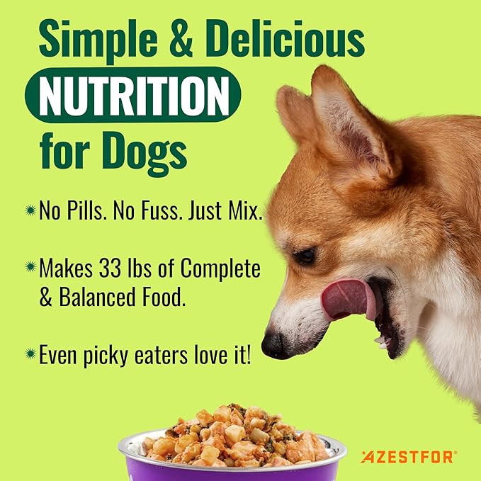 Azestfor Homemade Dog Food Vitamins Pre-Mix Powder – 24 Essential Nutrients – Supplement for Raw, Barf & Grain Free – for All Breeds & Ages – 16oz Veggie Flavored