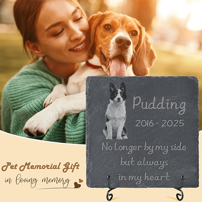 Personalized Pet Memorial Stone, Dog Memorial Gifts, Pet Loss Sympathy Gift, in Memory of Dog Cat - Always in My Heart（Square）
