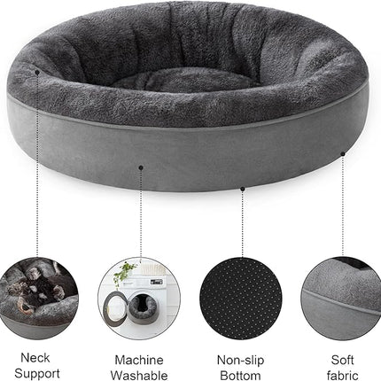Love's cabin Round Donut Cat and Dog Cushion Bed, 25in Pet Bed for Small or Medium Dogs, Anti-Slip & Water-Resistant Bottom, Soft Durable Fabric Pet Beds, Washable Calming Cat Bed Solid Grey
