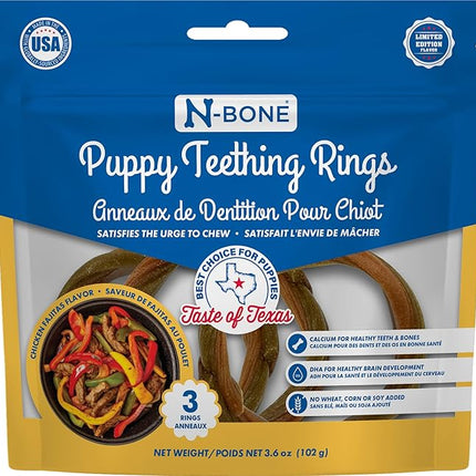 N-Bone Puppy Teething Rings Taste of Texas Chicken Fajitas Flavor 3 Count